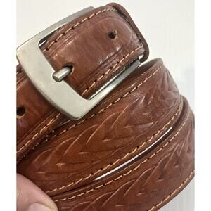 Vera Pelle Italian Leather Belt Brown Embossed Textured Woven Men/Women SZ 40